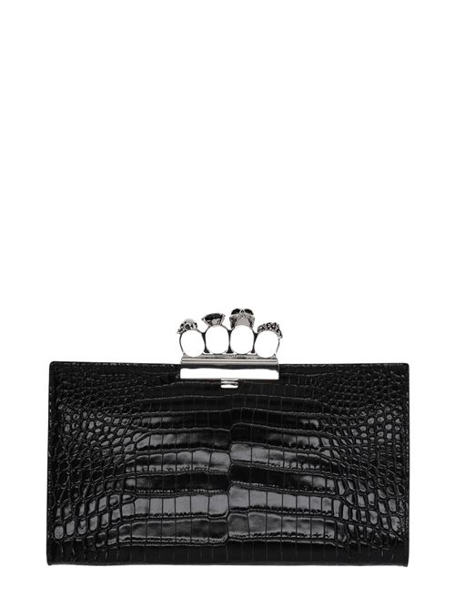 Black leather/metal crocodile-embossed knuckleduster clutch ALEXANDER MCQUEEN | 5705821HB0Y1000